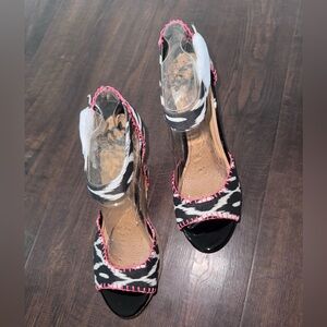 Fergalicious by Fergie Black & White Animal Print Heels with Pink Trim